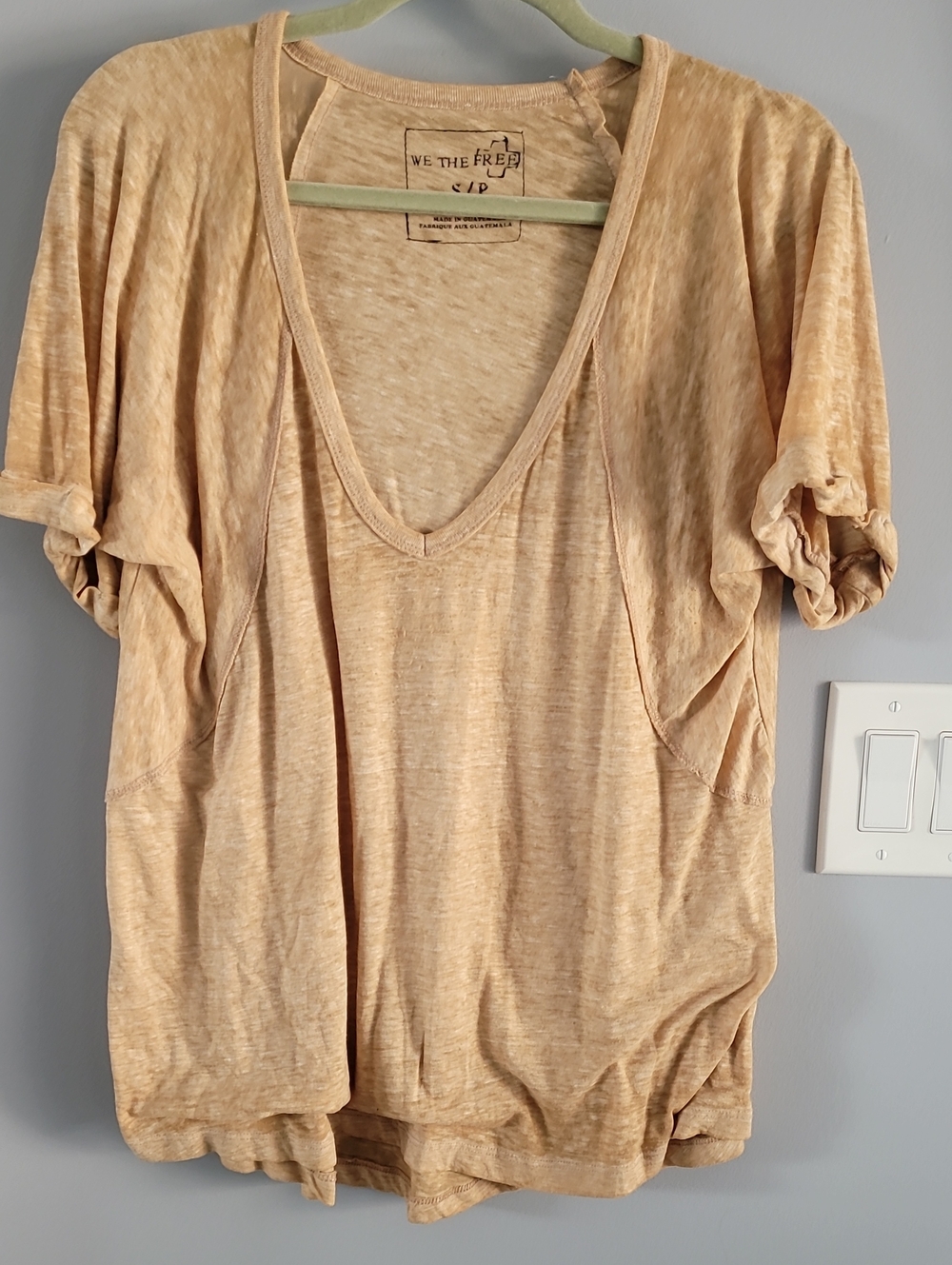We The Free Beige Slub V-Neck Short Sleeve Tee
